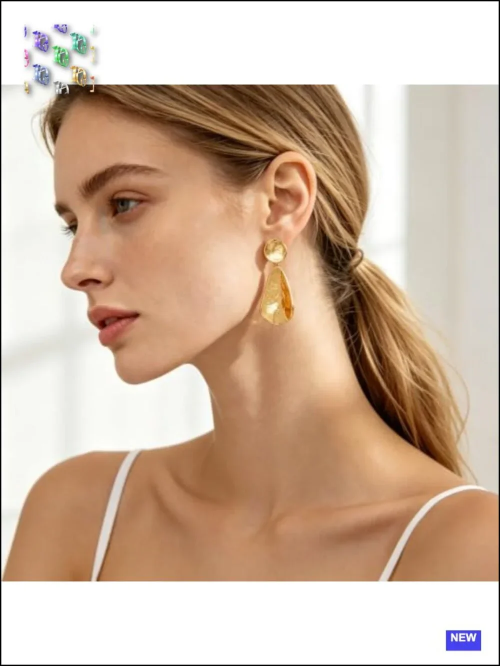Gold Plated Chunky Dangle Earrings Hammered Geometric Statement Jewelry